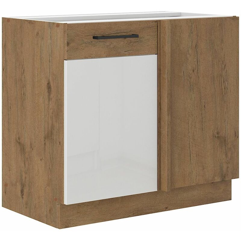 Küchen Preisbombe - Vigo Eckunterschrank 105 Eiche Lancelot Weiß Hochglanz Küchenzeile Einbauküche