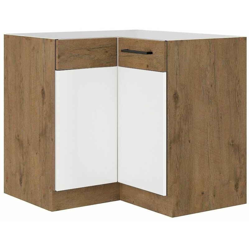 Küchen Preisbombe - Vigo Eckunterschrank 90x90 Eiche Lancelot Weiß Hochglanz Küchenzeile Einbauküche