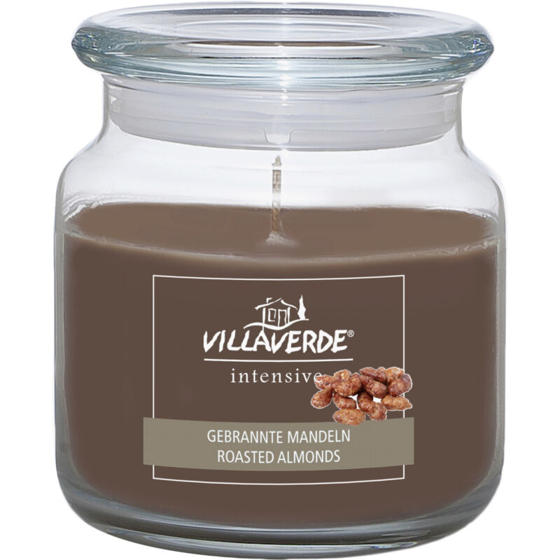 Villa Verde - Duftkerze im Glas m. Deckel Gebrannte Mandeln, h 10 cm, ø 10 cm Duftkerze
