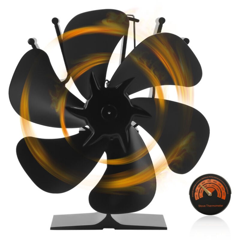 SWANEW Kaminofen Ventilator 6 Flügel-Ofenventilator Stromloser Leiser Betrieb, Wärmebetriebener Ventilator mit Thermometer, Kaminöfen Ohne Strom