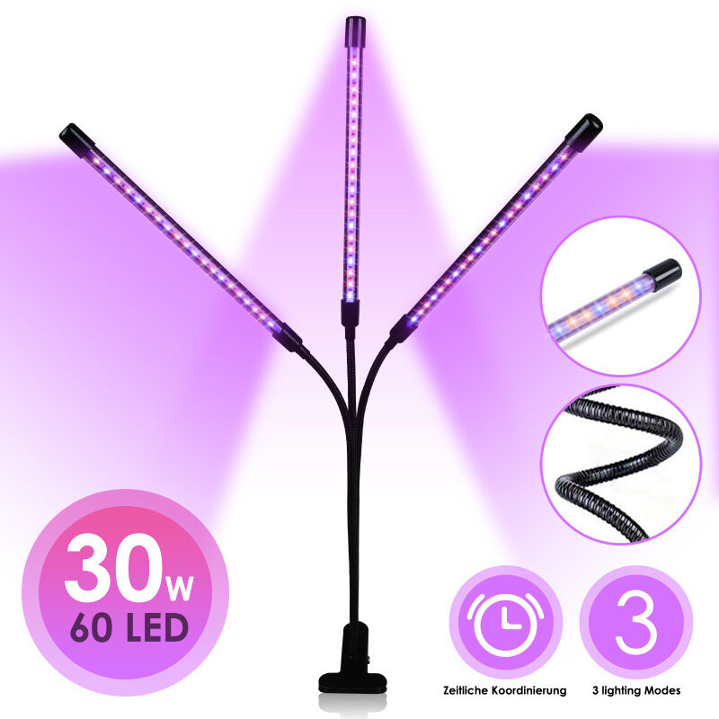 Randaco - swanew Pflanzenlampe Led Vollspektrum 30W 60leds Pflanzenlicht,Clip On Plant Grow Lights Indoor mit 3 Beleuchtungsmodi,Wachstumslampen füR