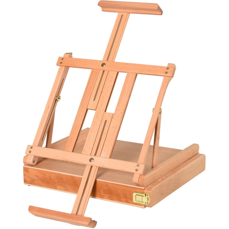Vinsetto - Staffelei Keilrahmen Kofferstaffelei Atelierstaffelei Winkelverstellbar Faltbar mit Schublade Buchenholz Natur 42 x 36 x 12,5 cm