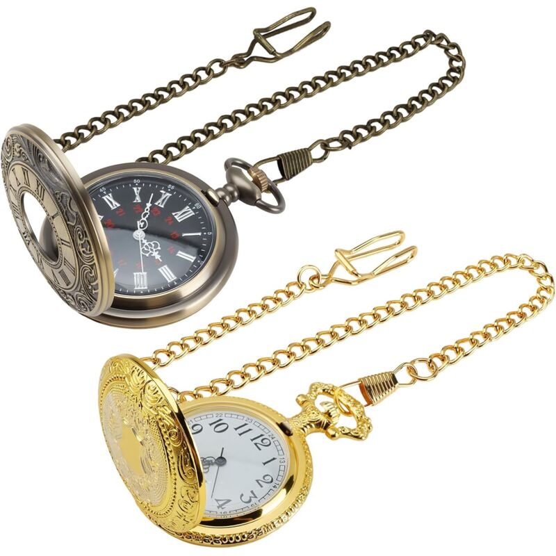 Vintage Herren-Taschenuhr, Set mit 2 Taschenuhren mit Kette, Herren-Taschenuhren und Taschenuhren allgemein, Geburtstagsgeschenk oder Sammlerstück