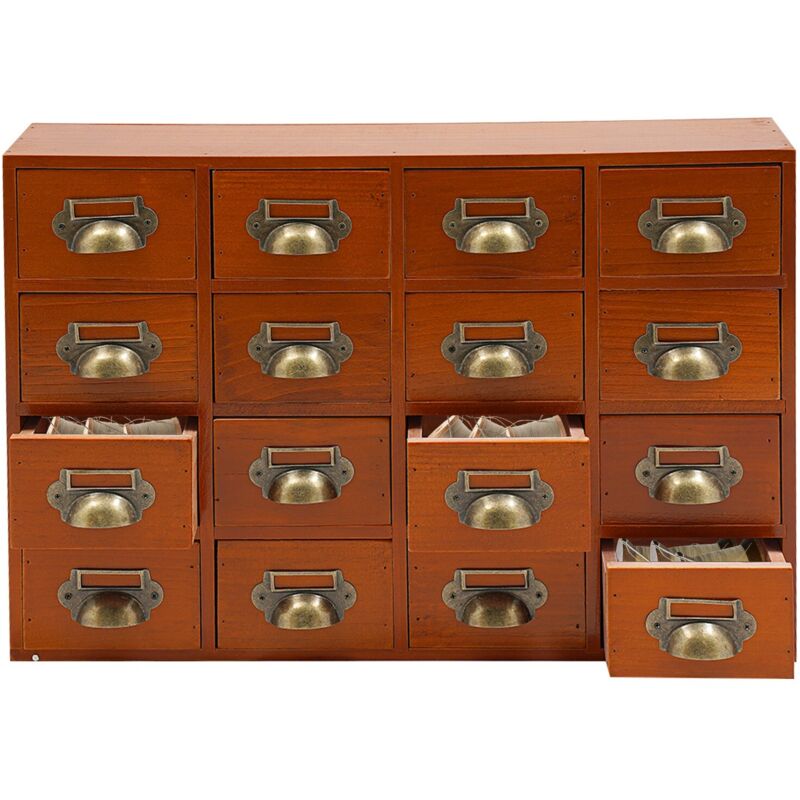 Vintage-Kommode mit 16 Schubladen Kommode aus Holz Kommode Kleine Vintage-Kommode zum Ordnen und Aufbewahren Ihres Heimbüros (50 x 10 x 35 cm)