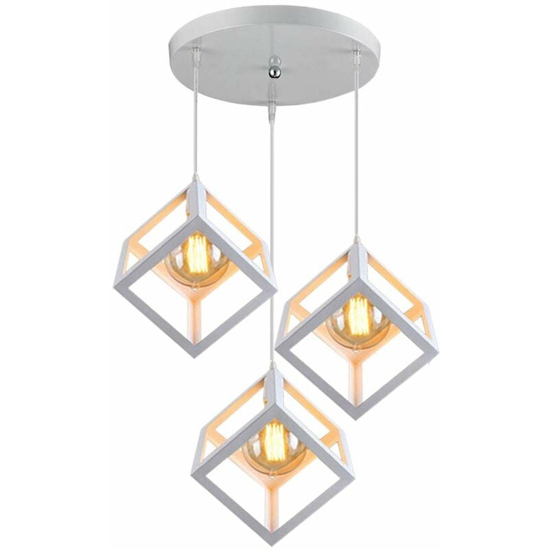 Pendelleuchte Würfel 3 Flammig Kronleuchter mit Metall Käfig Vintage Hängelampe im Industri Stil E27 Fassung Art Lampen Decor für Wohnzimmer
