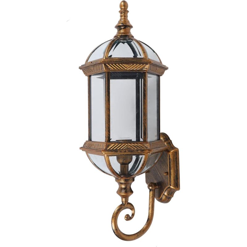 Vintage Wandlampe Retro Industriell Wandleuchte E27 Vintage Metall Glas Außen Licht Wand Lampe (Gold)(nicht enthalten Glühbirne)