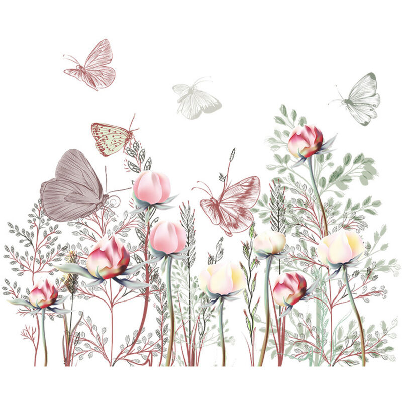 Vintage-Wandtattoo mit Aquarellblumen und Schmetterlingen, ideal für Kinderzimmer, Wohnzimmer oder Büro