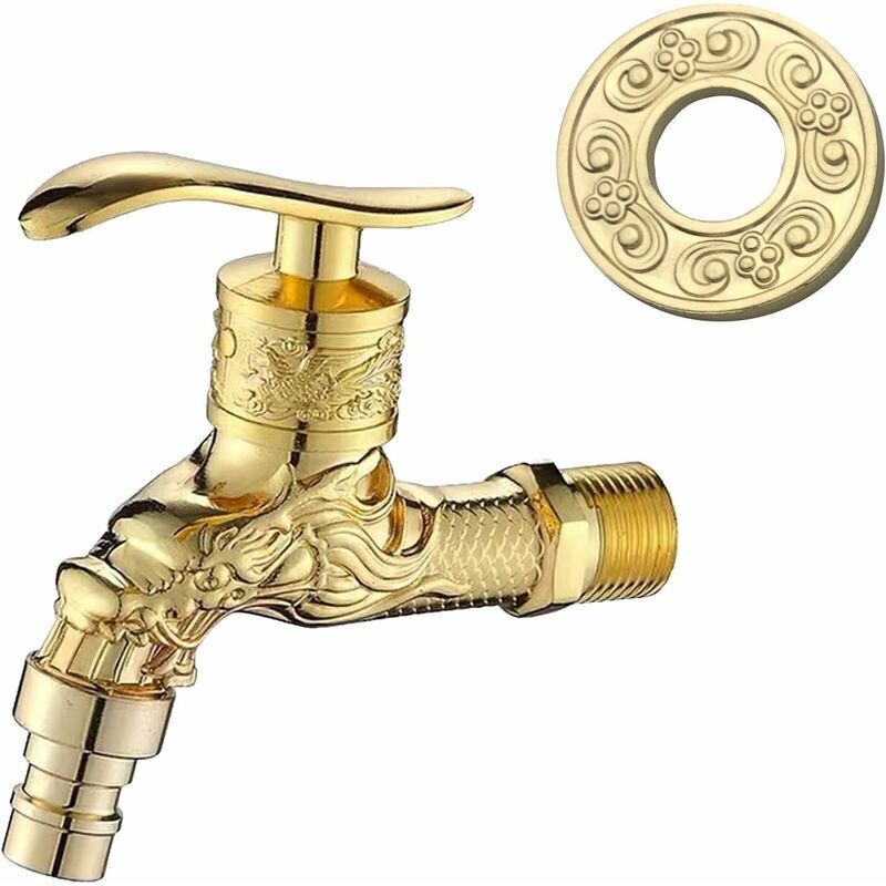 Vintage-Wasserhahn (Gold), antiker Messing-Wasserhahn, Gartenarmatur im Antik-Stil, antiker Wasserhahn mit Drachenmotiv für Küche, Bad, Garten