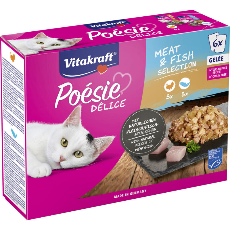 Vitakraft Poésie Katzenfutter Délice Gelée Meat & Fish Selection 6 x 85 g Nassfutter Katze