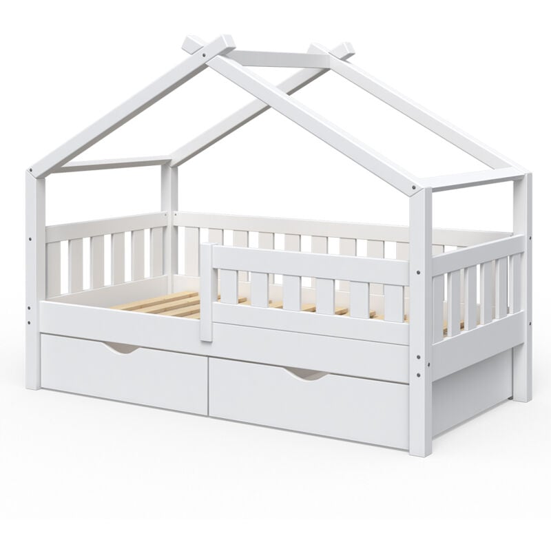 Vitalispa - Hausbett Design, Weiß, 80x160 cm mit 2 Schubladen