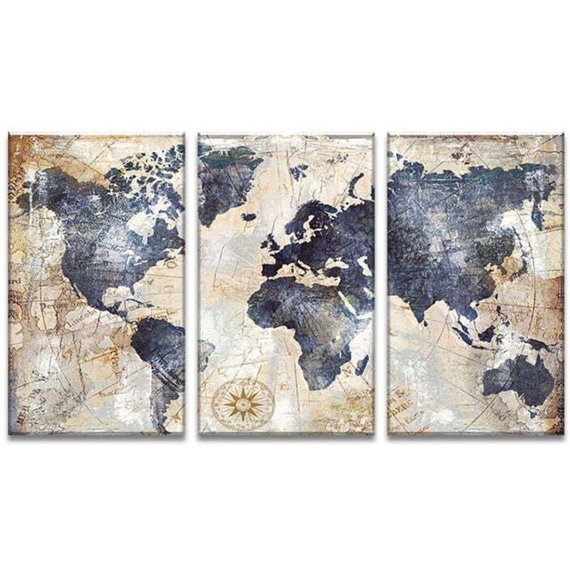 Vlies Leinwanddruck Weltkarte 3 teilig Gemälde Wanddeko Foto 3060 CM