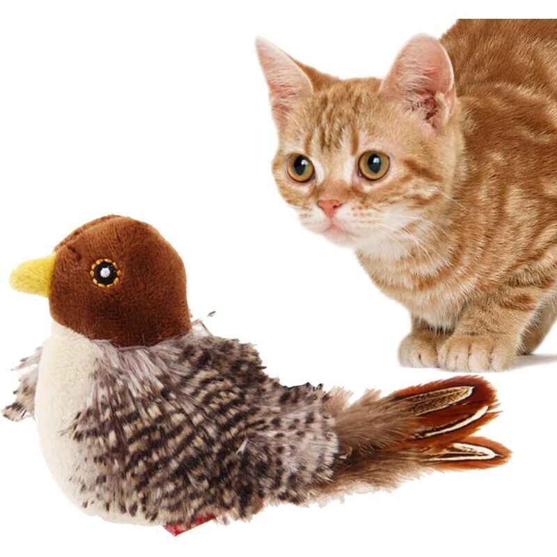 Vogelförmiges Katzenspielzeug, Spielzeug mit Vogelgeräuschen, simulierter zwitschernder Vogel, automatisches singendes Katzenspielzeug für drinnen