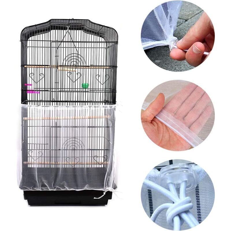 Vogelkäfig-Abdeckung, Nylon-Schutznetz für waschbare Vogelkäfige, Anti-Samen-Abdeckungen für Vogelkäfige, Samenfänger (weiß) xl (Größe 35 cm – Umfang