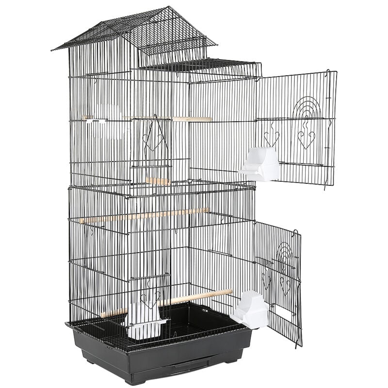 Vogelkäfig Vogelvoliere Wellensittichkäfig Käfig Vogelbauer Voliere Vogelhaus Schwarz 46×35.5×99cm