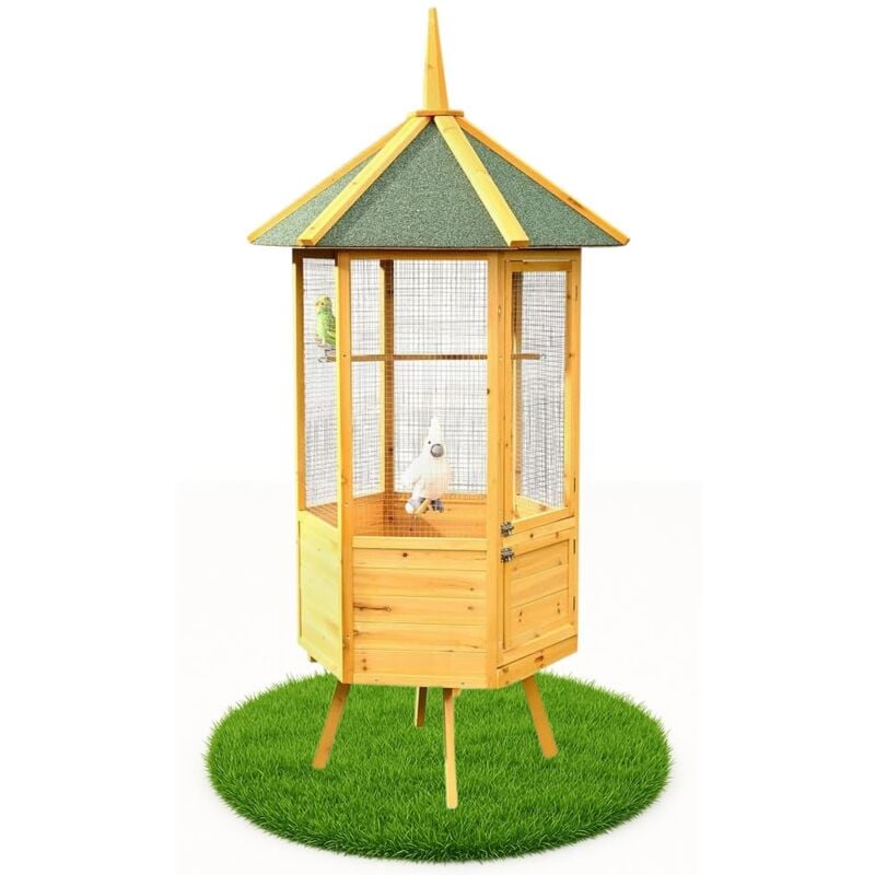 Mucola - Vogelvoliere Voliere Vogelkäfig xxl 6-Eck Vogelhaus Vogel Käfig Haus Holz