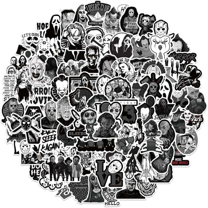 【Voller Cent-Wert】 Dieses Horror-Sticker-Set enthält 100 Sticker mit Horrorfilmmotiven. Sie entsprechen zu 100 % dem Bild, keine zufällige Auswahl.