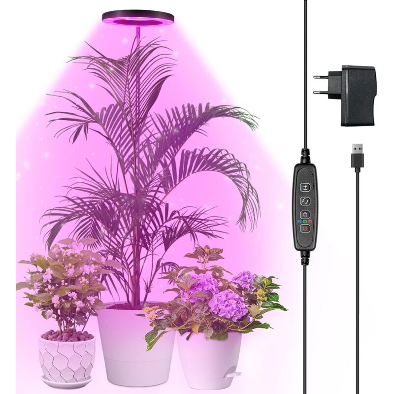 Vollspektrum-LED-Pflanzenlicht für Zimmerpflanzen, 147 cm, höhenverstellbar mit 70 LEDs, 3/9/12-Stunden-Timer