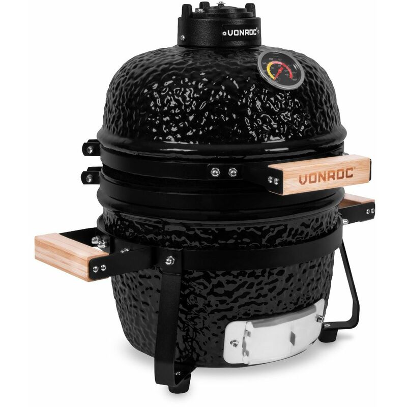 Vonroc - Kamado-Grill 13 Zoll - Ø27cm Zubereitungsfläche - Holzkohlegrill - Keramik - Tischmodell - Inklusive Ständer, Thermometer, Tellereinsatz &