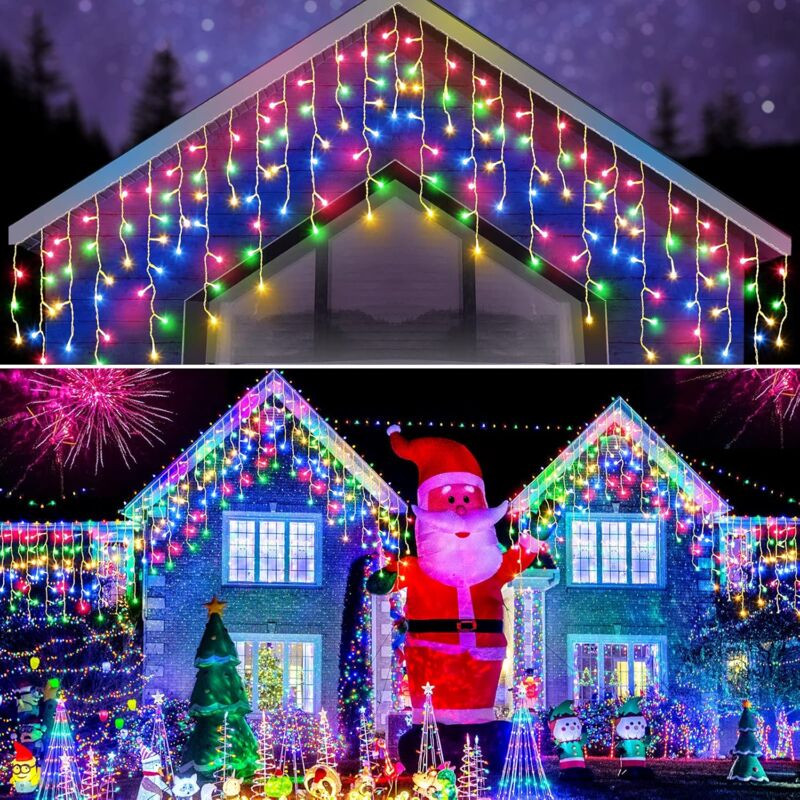 Vorhang-Lichter, 10 m, 300 LEDs, Weihnachtsbeleuchtung für den Außenbereich, 8 Modi, IP44, wasserdichte LED-Weihnachtsbeleuchtung für Balkondach,