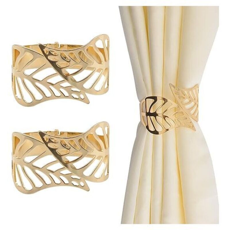 Odipie - Vorhang-Raffhalter, 2 Stück, kreative Vorhang-Seilschnallen aus Metall, hohles Blatt, dekorativer Vorhang-Clip, Fenster-Dekorationszubehör