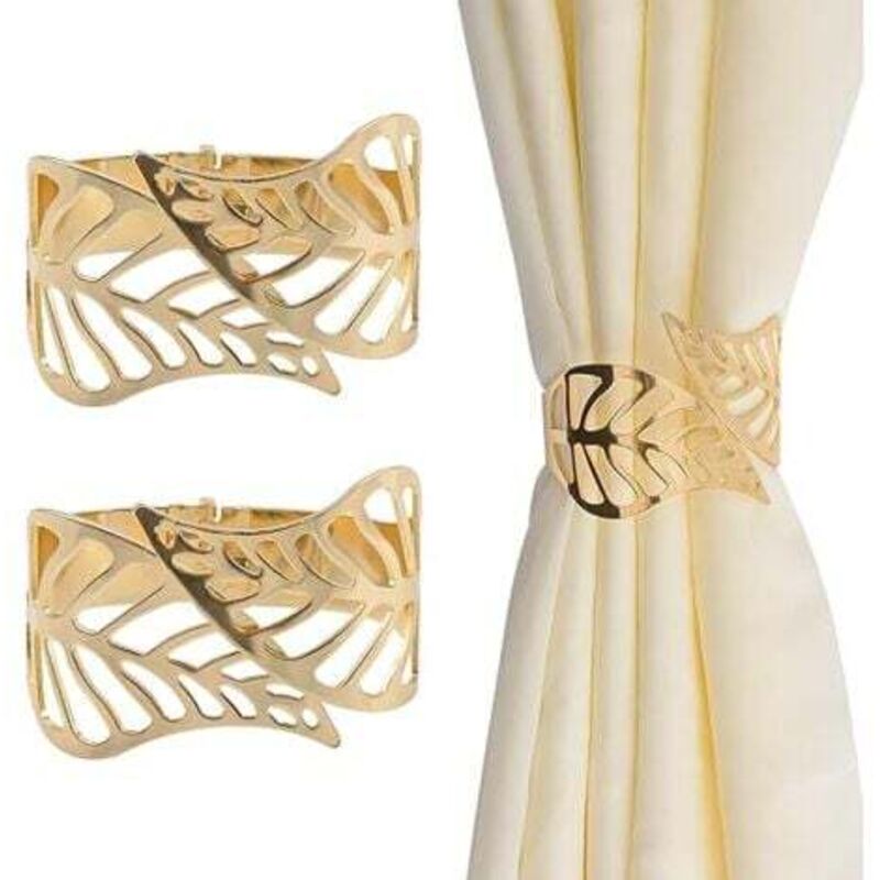 Vorhang-Raffhalter, 2 Stück, kreative Vorhang-Seilschnallen aus Metall, hohles Blatt, dekorativer Vorhang-Clip, Fenster-Dekorationszubehör für das