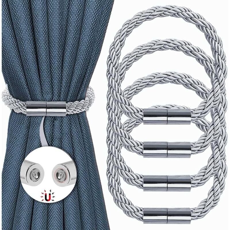 Vorhang-Raffhalter mit magnetischen Knöpfen, Set mit 4 magnetischen Vorhang-Raffhaltern, Gardinenhalter, geflochtene Vorhang-Raffhalter, dekoratives