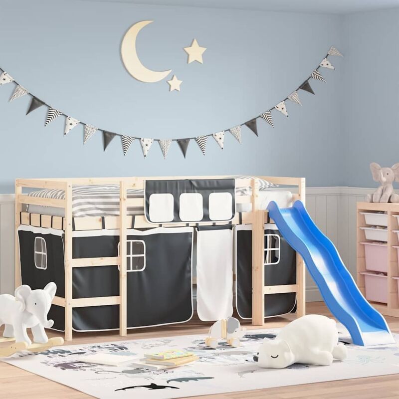 Vorhänge für Hochbett Weiß und Schwarz Polyester Vidaxl