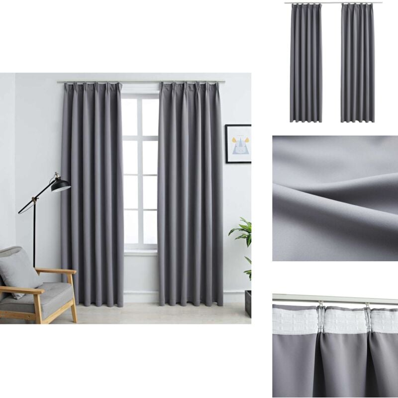 Verdunkelungsvorhänge mit Haken 2 Stk. Grau 140x245cm - Verdunkelungsvorhänge - Gardinen Grau - Wohnraumdekoration - Vorhänge Mit Ösen - Polyester