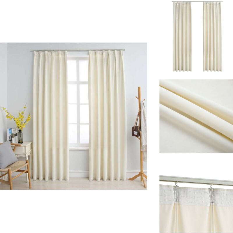 Verdunkelungsvorhänge mit Haken 2 Stk. Samt Creme 140x245cm - Elegante Vorhänge - Samtvorhänge - Cremefarbene Vorhänge - Wohnraumdekoration