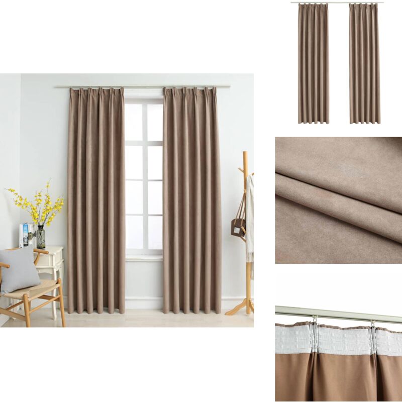 Verdunkelungsvorhänge mit Haken 2 Stk. Taupe 140x175 cm - Elegante Vorhänge - Wohnraumdekoration - Gardine Taupe - Vorhänge Mit Wildlederlook
