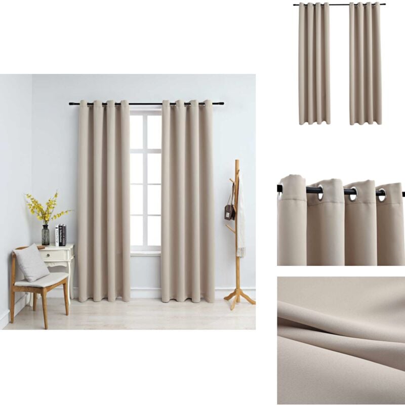 Verdunkelungsvorhänge mit Metallösen 2 Stk. Beige 140x225 cm - Verdunkelungsvorhänge - Gardinen - Wohnaccessoires - Vorhänge Beige - Vorhänge