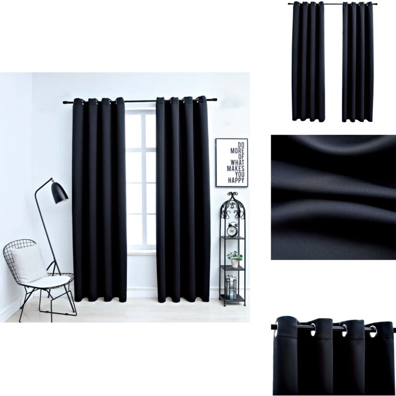 Verdunkelungsvorhänge mit Metallösen 2 Stk. Schwarz 140x245 cm - Verdunkelungsvorhänge - Schwarze Vorhänge - Gardinen Schwarz - Wohnraumdekoration