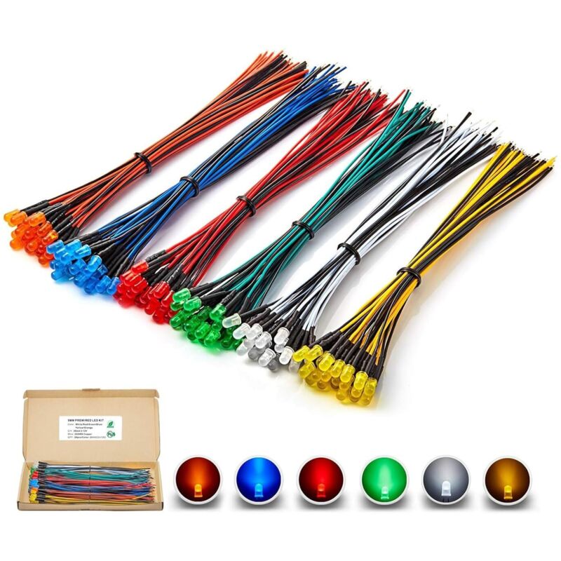 Bluedeer - Vorverdrahtete led 12V 5mm mit 20cm Kabel, Mini led und Micro led für Elektronikprojekte, Modellbau und Dekoration, Ideal als led Diode,