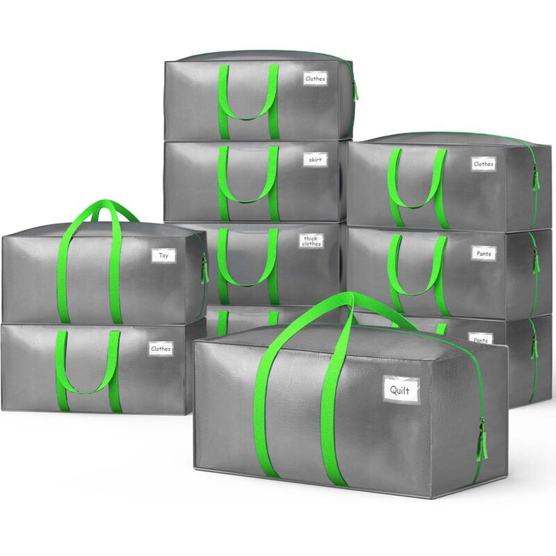 10 Stück Umzugstaschen Groß, Faltbare Aufbewahrungstasche, Alternative zu Umzugskartons Grau - Vounot