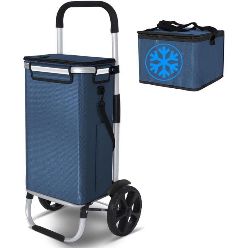 VOUNOT® 2 Räder Einkaufstrolley Klappbar mit 50L Wasserdichter & Kühlfach, Marineblau