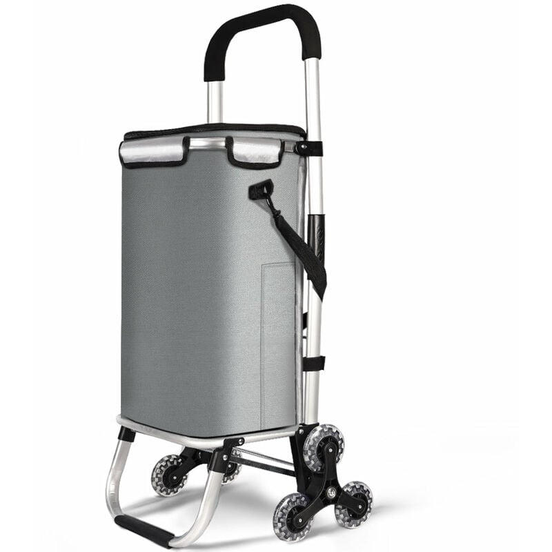 Vounot - Aluminium Einkaufstrolley Treppensteiger, Trolly Einkaufswagen Klappbar, mit 6 Räder und Kühlfach, Wasserdicht, 50L, Grau