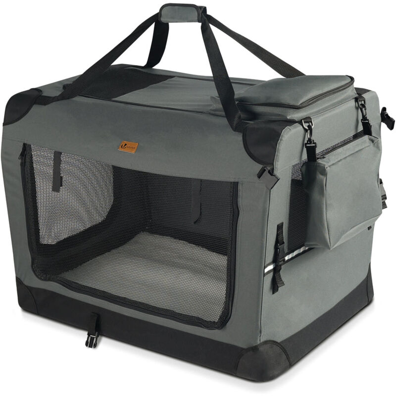 Hundebox faltbar, Hundetransportbox robust für Katze & Hunde 70x52x52 cm l Grau - Vounot