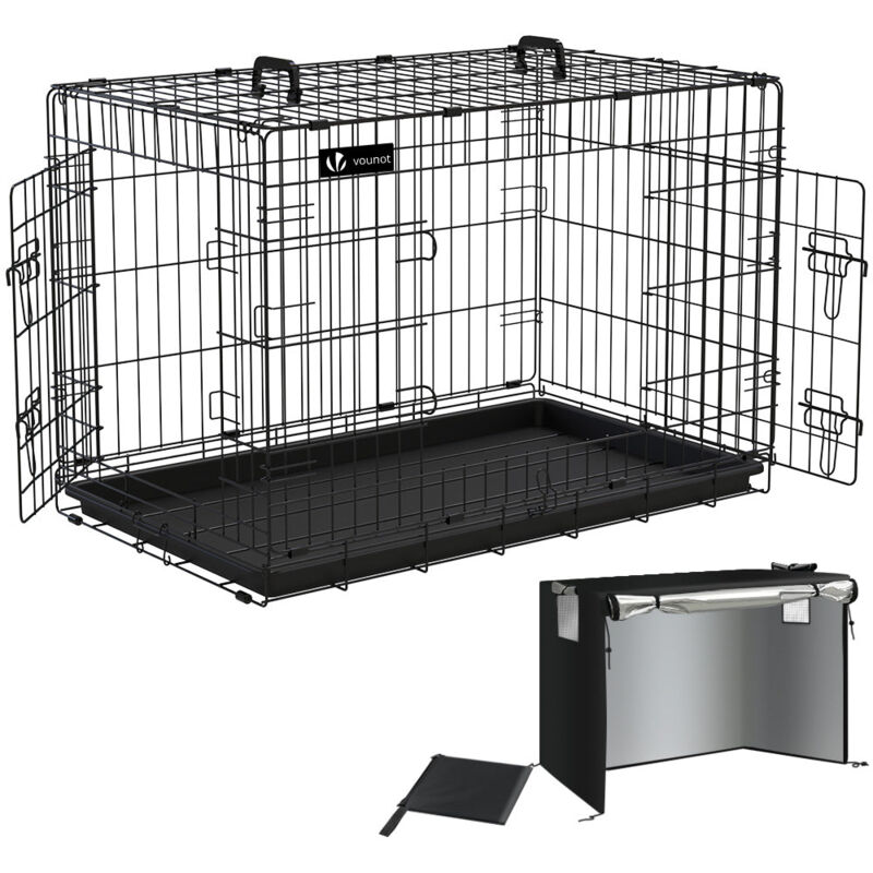 Vounot - Hundekäfig Klappbar, Hundebox Auto mit Abdeckung & Bodenschale, 92 cm l