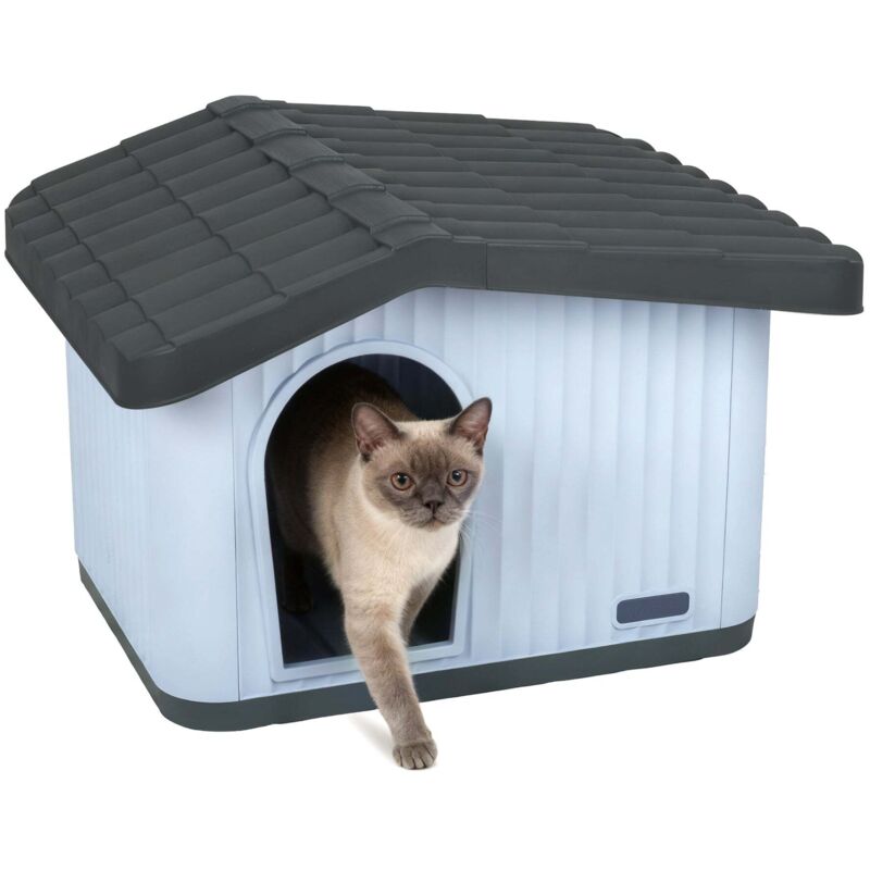 VOUNOT® Katzenhaus & Hundehütte Indoor Outdoor, Haustierhaus Winterfest und Wetterfest 60 x 51 x 41 cm, Weiß