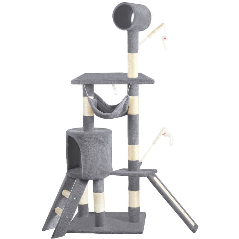 Kratzbaum xxl mit Kratzbrett Sisalseil für Katzen, Katzenbaum 155cm, Grau - Vounot