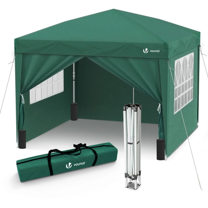 Pavillon 3x3m mit 4 Seitenteilen & 4 Sandsäcke, Pop Up Faltpavillon, Faltbar Gartenzelt Partyzelt, inkl. Tasche, Grün - Vounot
