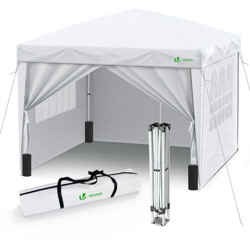 Pavillon 3x3m mit 4 Seitenteilen & 4 Sandsäcke, Pop Up Faltpavillon, Faltbar Gartenzelt Partyzelt, inkl. Tasche, Weiß - Vounot