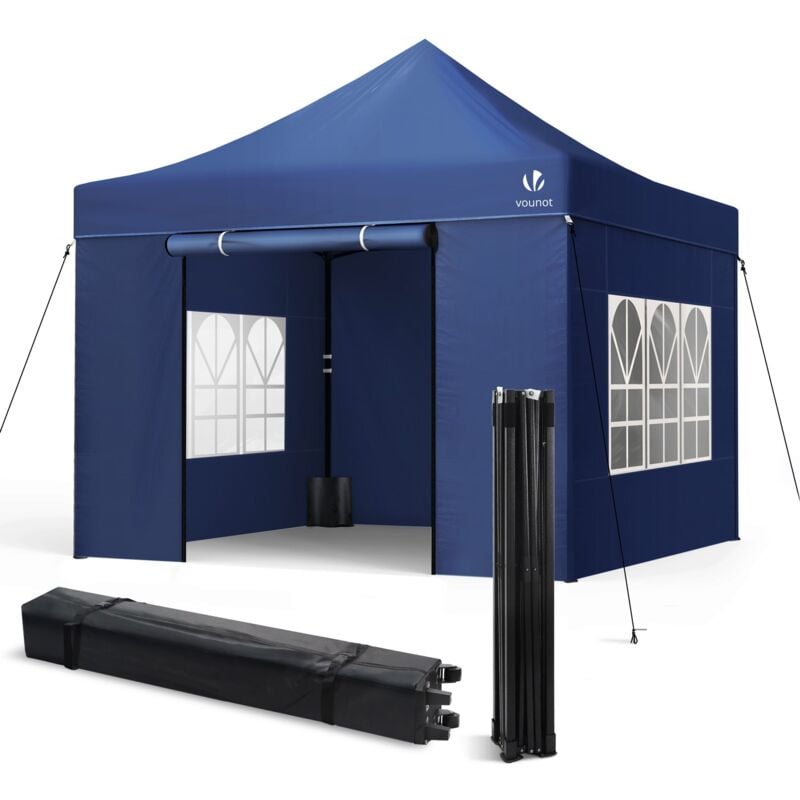 Pavillon 3x3m, Wasserdichter Faltpavillon, Faltbar Partyzelt mit 4 Seitenteilen, 4 Sandsäcke, Blau - Vounot