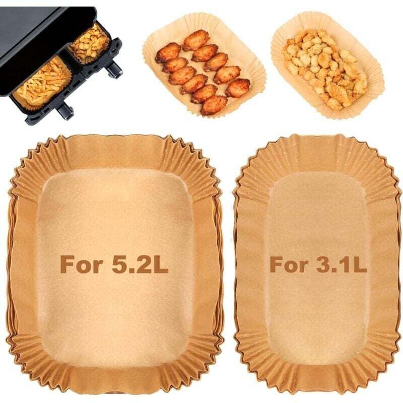 Vtizikl 100 Pièces Papier Cuisson Air Fryer pour friteuse à air chaud Tefal 5,2/3,1 L Dual Easy Fry,Philips Dual Basket Airfryer série 3000,papier