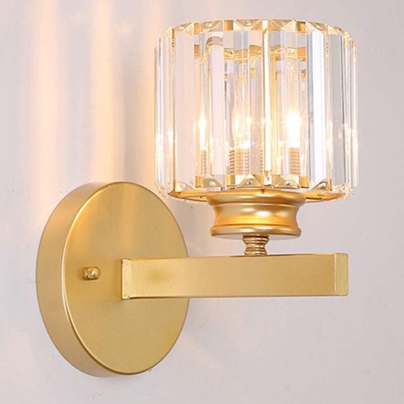Vtizikl Applique murale en cristal doré, lampe ronde, lampe murale décorative en cristal moderne, lampe murale en verre de chevet, adaptée au salon,