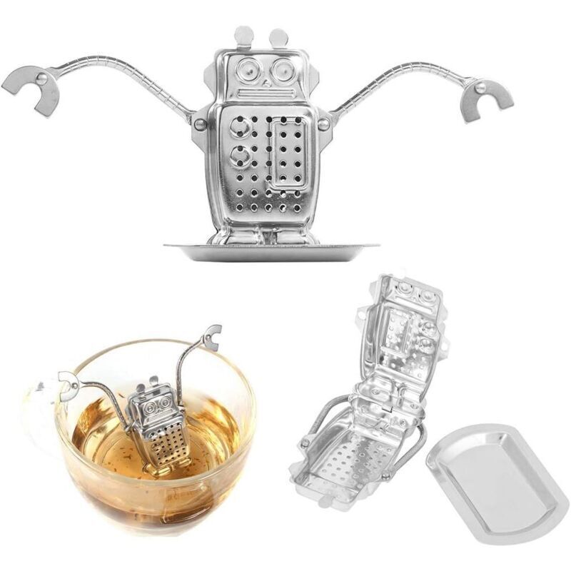 Vtizikl Boule à thé en acier inoxydable avec plateaux d'égouttement, infuseurs à thé pour thé en vrac, diffuseur en forme de robot, ensemble de