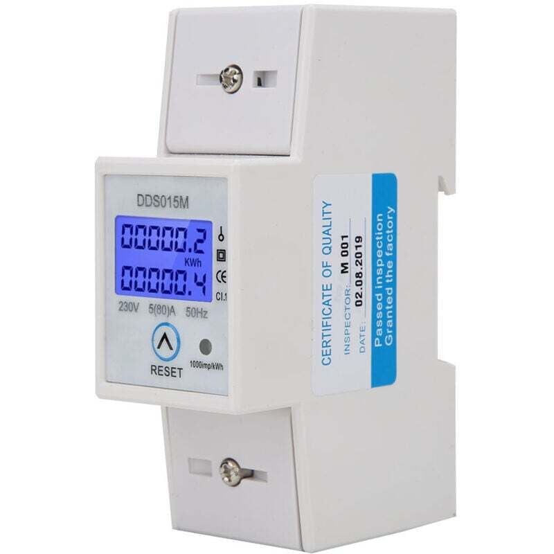 Vtizikl Compteur d'énergie monophasé, compteur d'énergie DDS015M en watt-heure Compteur numérique KWH pour rail DIN, affichage Compteur d'énergie