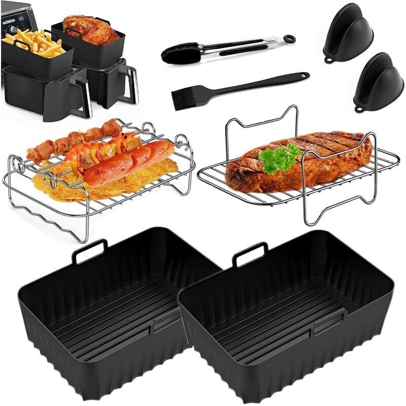Vtizikl Ensemble d'accessoires pour friteuse à air chaud, 7 pièces, accessoires pour double casserole, grill double casserole, four rectangulaire,