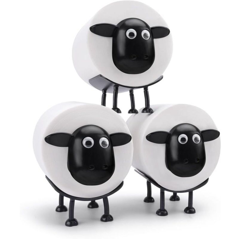 Vtizikl Lot de 3 porte-rouleaux de papier toilette avec motif mouton - Porte-rouleau de papier toilette amusant sur pied - Imprimé en 3D - Noir