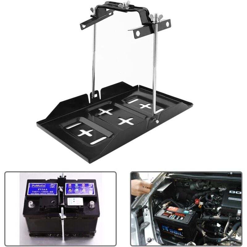 Vtizikl Plateau de Batterie Réglable, Bac à Batterie Voiture Support de Fixation de Batterie Universel avec Pince pour Automobile Marine